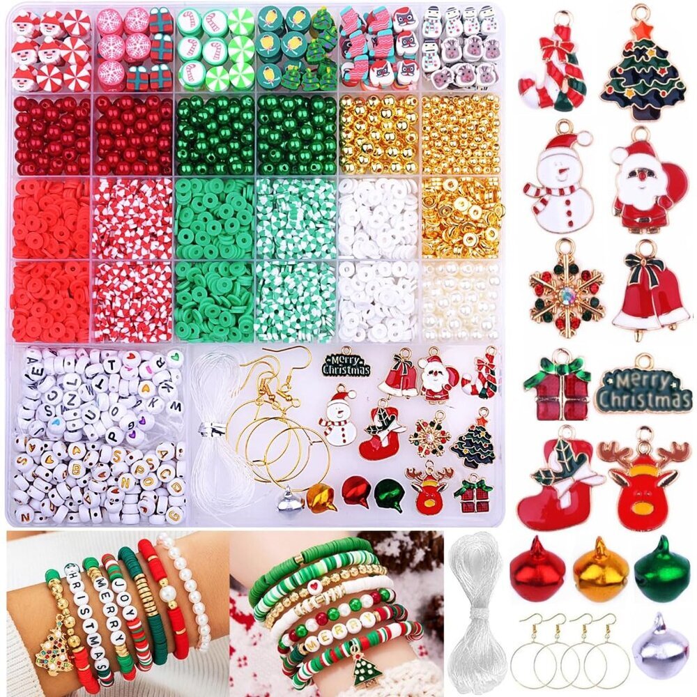 3680pcs Christmas Polymer Clay Beads Charms for Bracelets Making Kit Christmas T
